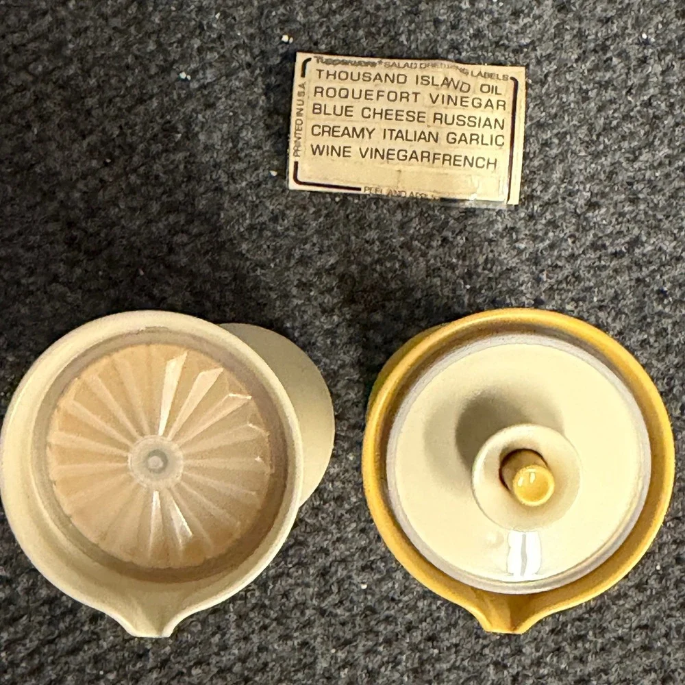 Vintage Tupperware Salad Dressing Shakers Set of 2 Harvest Gold Almond 1246-18